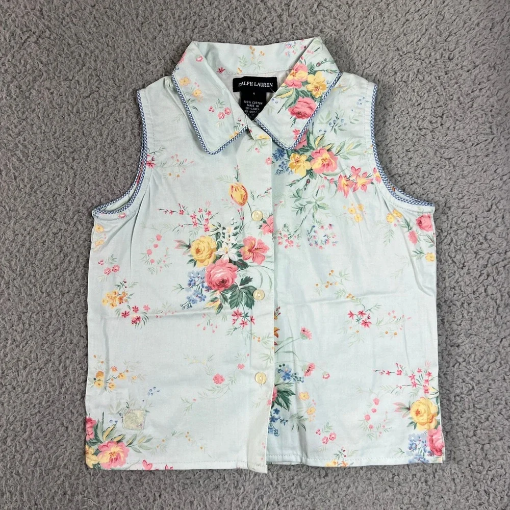 Ralph Lauren Pajama Set Girls Size 5‎ Mint Green Floral Avignon Sleeveless Pants